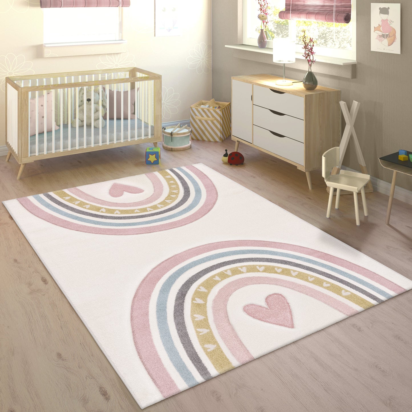 Kids Rug Cosmo with Rainbow & Hearts in Cream-5