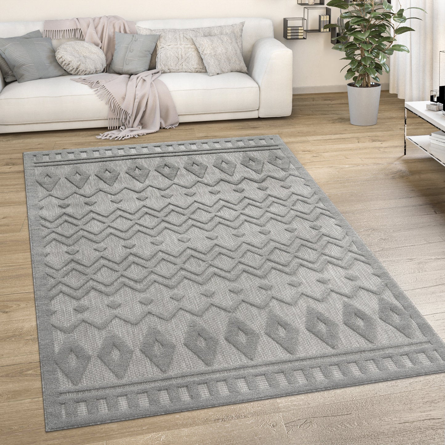 Indoor Outdoor Rug Livorno Geometric Trellis Pattern In Grey-4