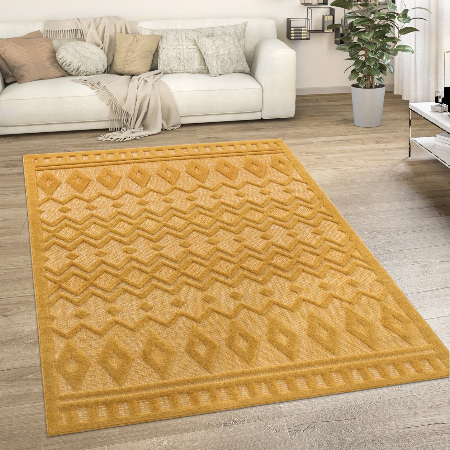 Indoor Outdoor Rug Livorno Geometric Trellis Pattern In Yellow-4