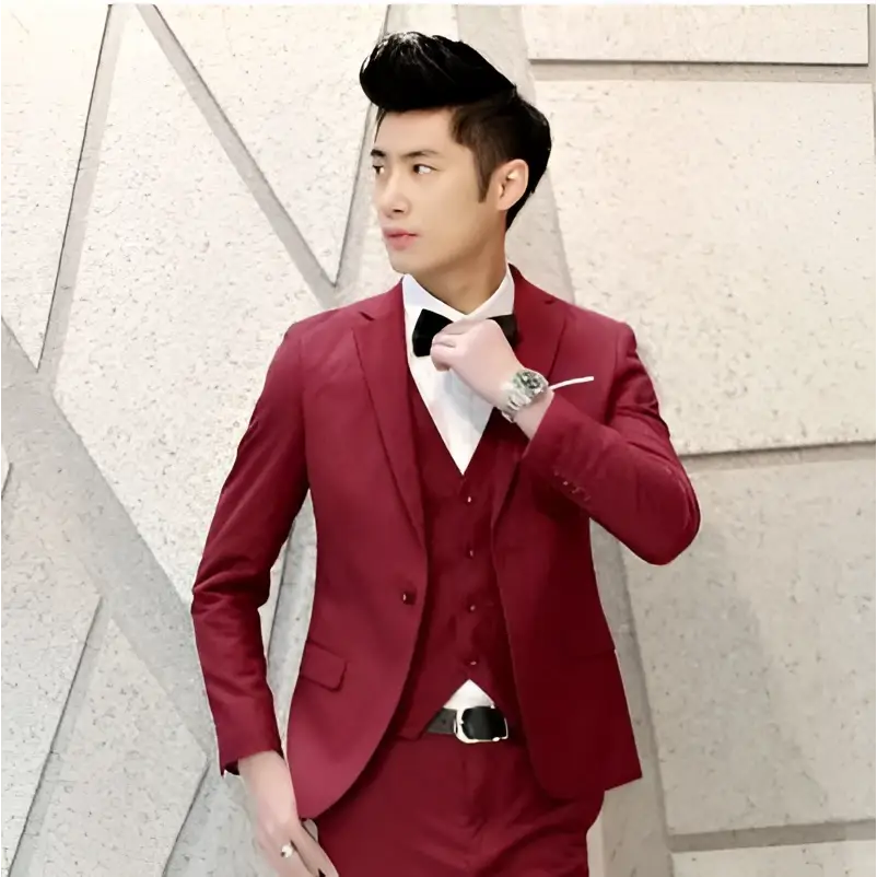 Textured Black Tailored Men’s Suit Three-Piece
