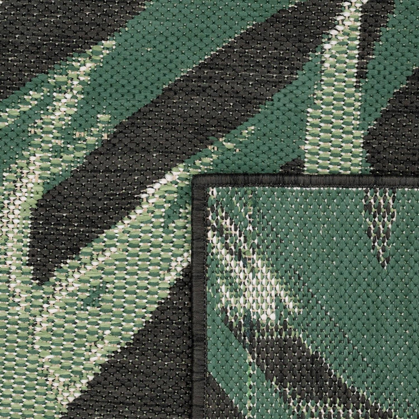 Tropical Outdoor Rug Ostende Palm Trees - Black Green-4