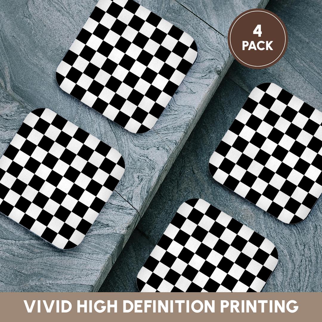 3dRose InspirationzStore patterns - Check black and white pattern - checkered checked squares chess checkerboard or racing car race flag - Coasters (cst_154527)