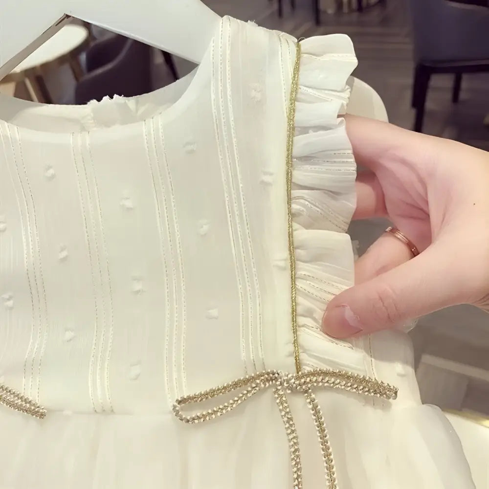 White Beaded Star Baby Gauze Dress Summer Princess Dress