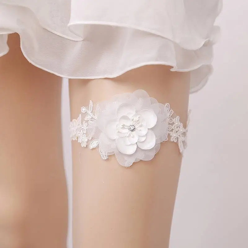 White Lace Floral Wedding Supplies Elastic Leg Ring