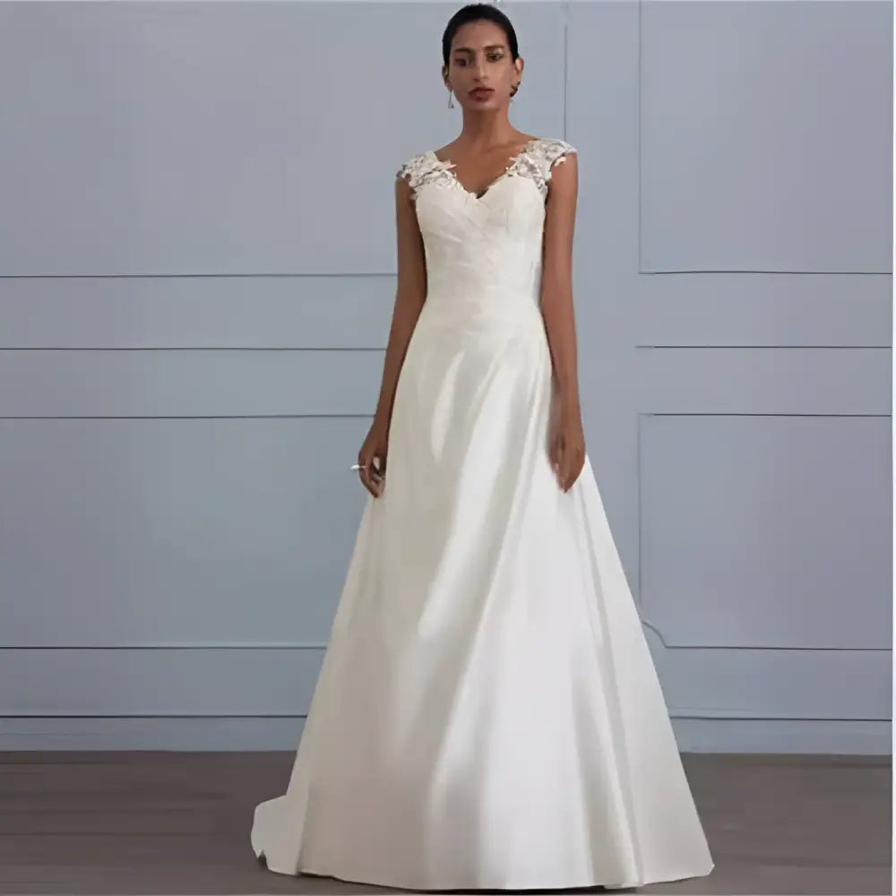 White Lace Satin A-Line Wedding Gown mso-font-pitch variable