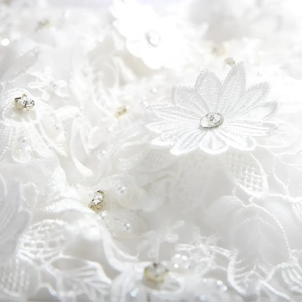 White Lace Tiered Wedding Short Dress with Beading