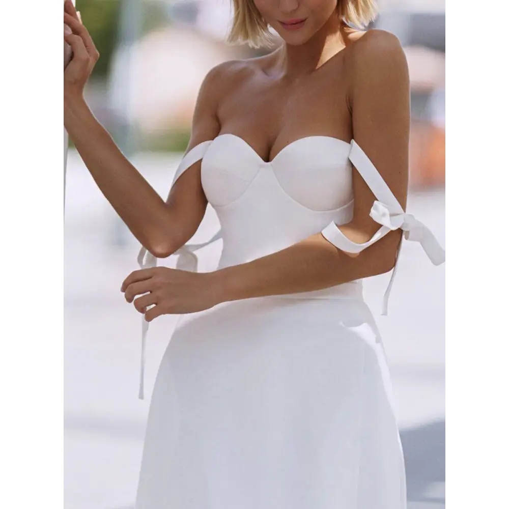 White Strapless Wedding Gown eBay Sexy Sling High Slit