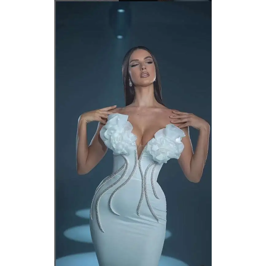 White Temperament Socialite Flower Chain Evening Dress