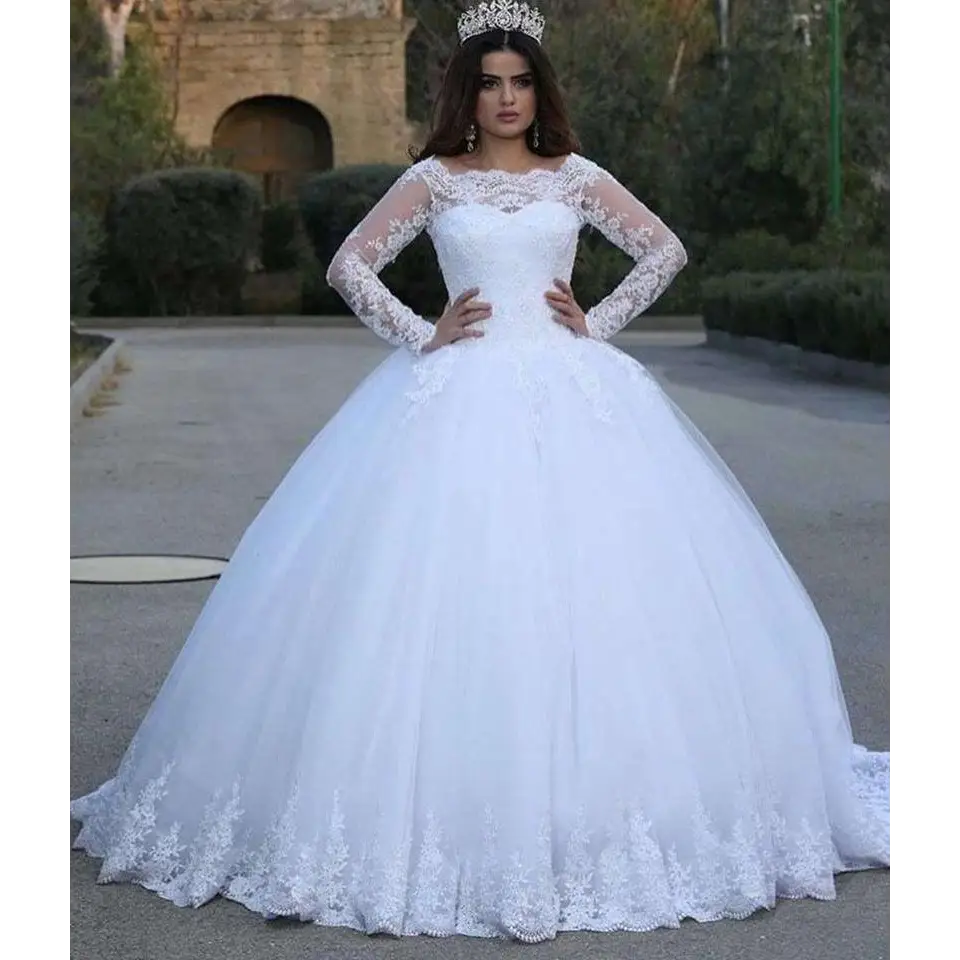 White Vintage Lace Applique Wedding Dress