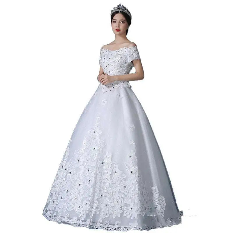 Wholesale Lace Beaded Off-the-Shoulder Wedding Gown