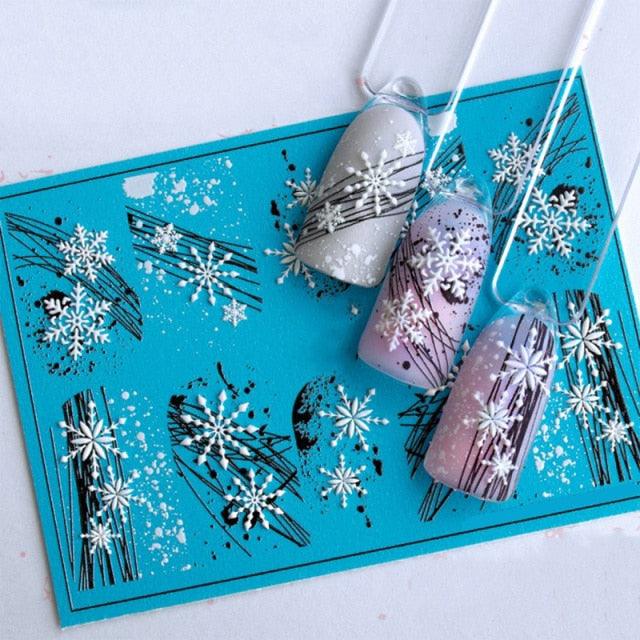 Winter Christmas Acrylic Engraved Nail Sticker Colorful Snow Design Decals Nail Water Slide Decals Nail Art Stickers Decals Christmas Snowflake Bronzing Christmas Slider Nail Art 3D Decals Decoration Decals Snowflakes Elk Bear Christmas Xmas Stickers