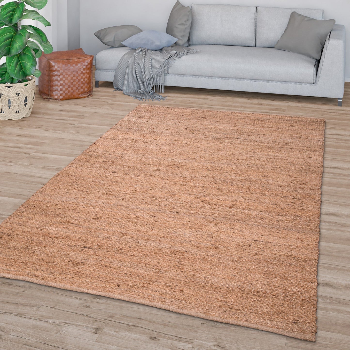 Jute Rug Kaia Hand-Woven with Natural Fibers in Nature Brown-4