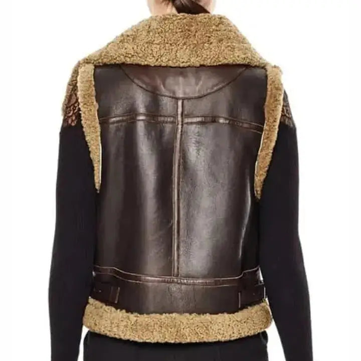 Women's Brown B3 RAF Aviator Shearling Bomber Vest-1