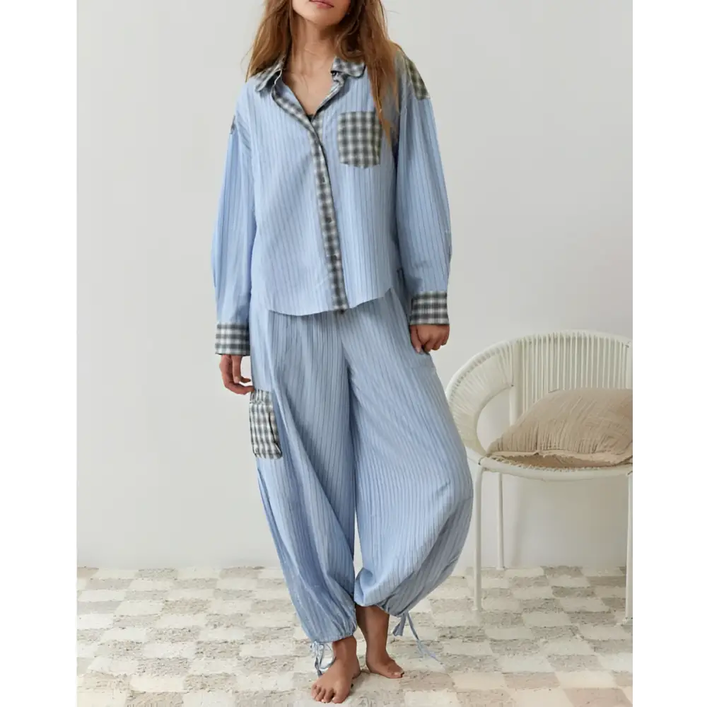 Women's Pink Muted Plaid Shirt Outfit Dressing Gown