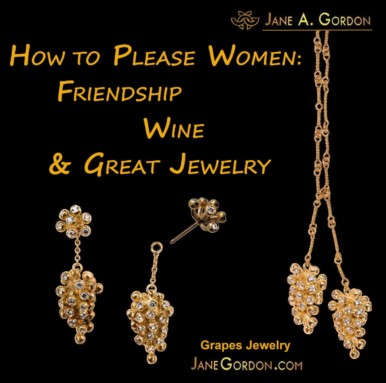 Grapes Necklace, 14K Gold with Diamonds: Lariat Style on Handmade Chain-16