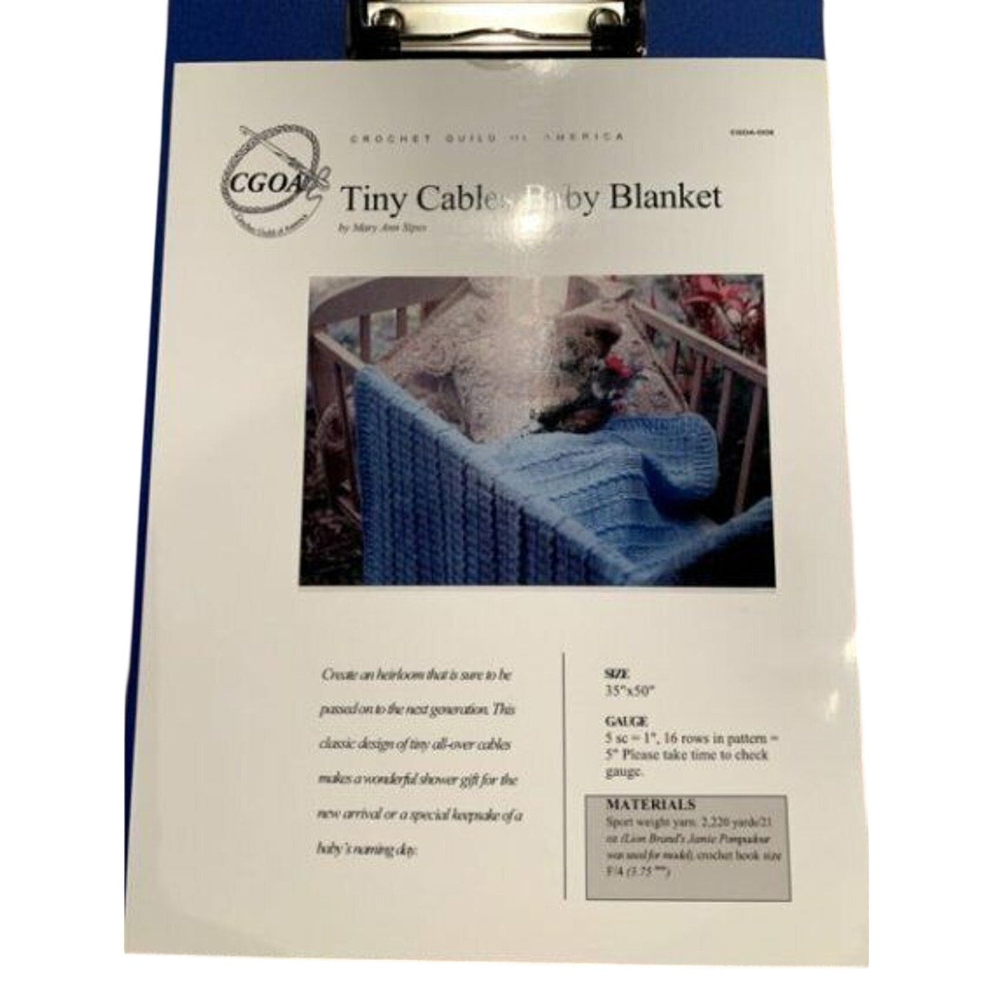 New Crochet Guild of America CGOA-006 Maryann Sipes Cables Baby Blanket Pattern
