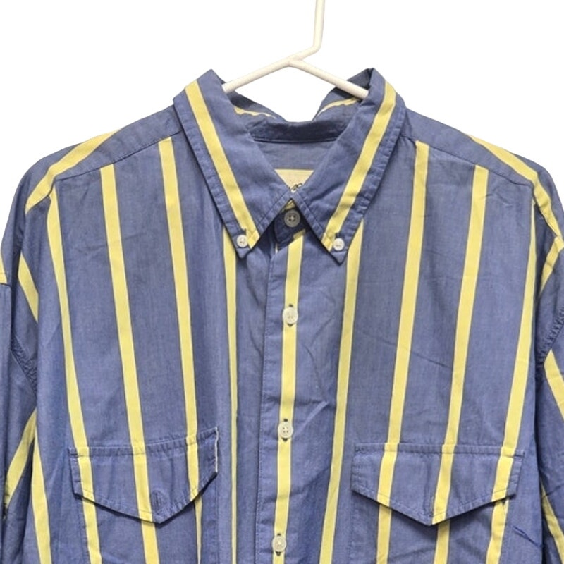 Eddie Bauer Mens XXL Cotton Long Sleeve Striped Button Up Shirt w Front Pockets