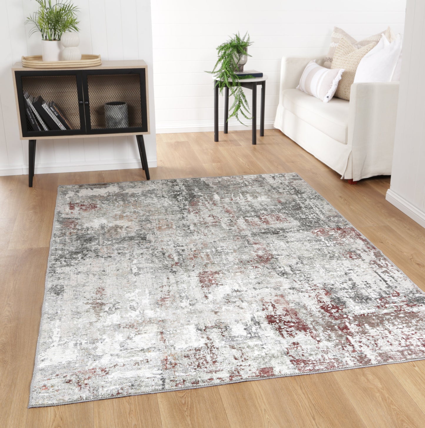 Colette Machine Washable in Grey & Red Rug-1