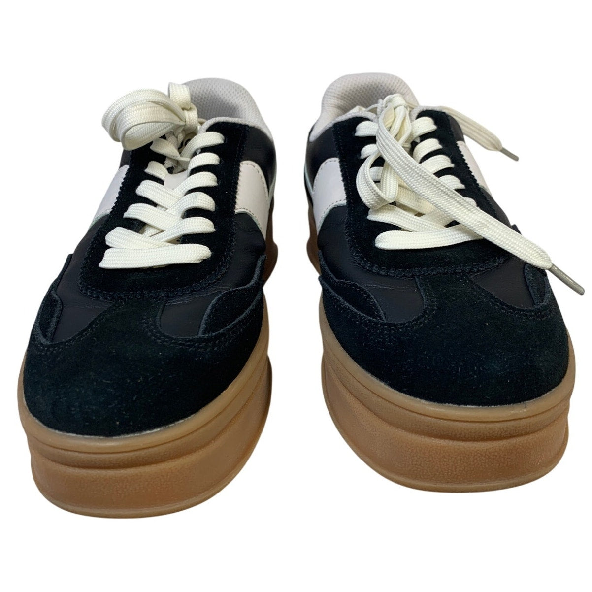 Lucky Step Womens 8 Black 1.5" Platform Sneakers Lace Up Round Close Toe Shoes