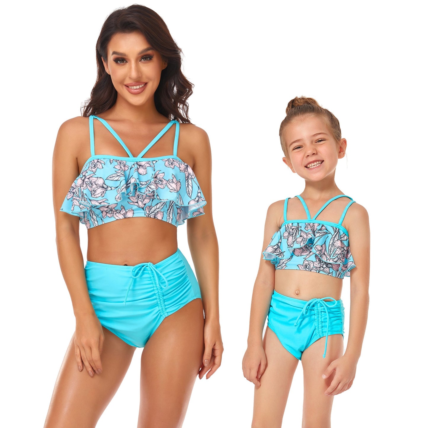 New Swimsuit High Waist Drawstring Bikini Ruffle Lined Swimsuit Parent Child Swimsuit