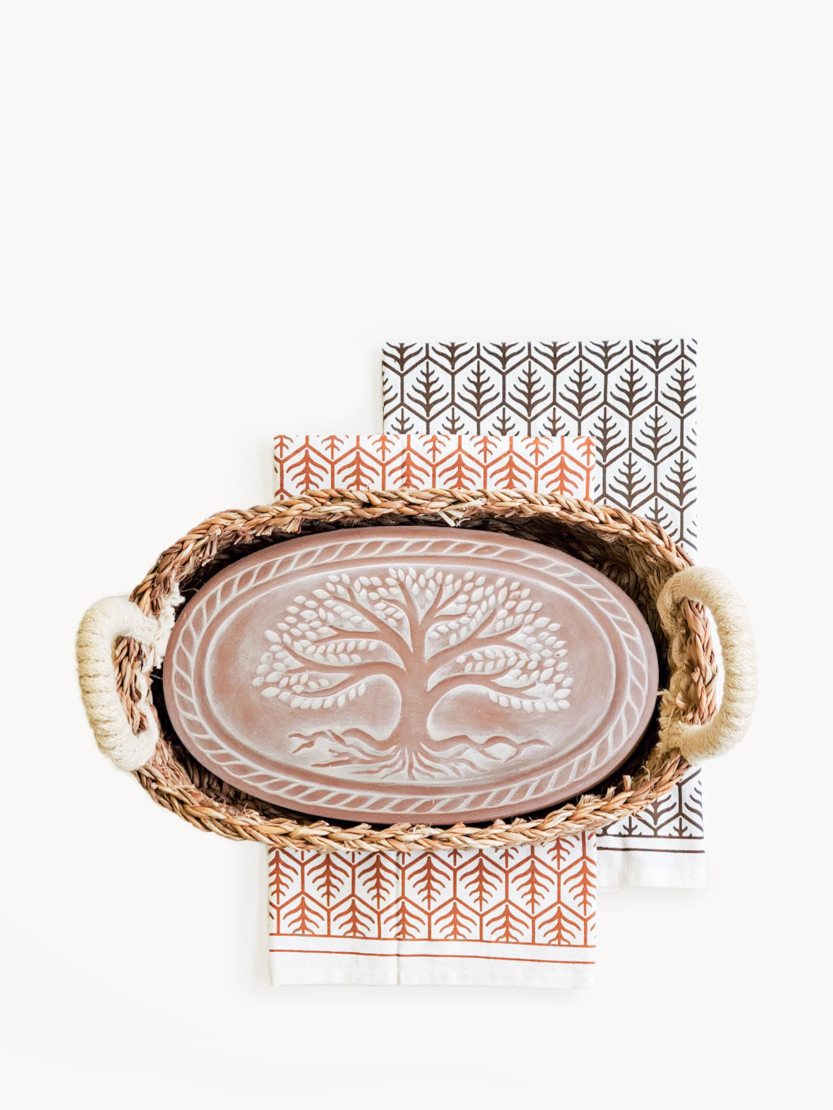 Bread Warmer & Basket Gift Set with Tea Towel - Tree of Life Oval-3