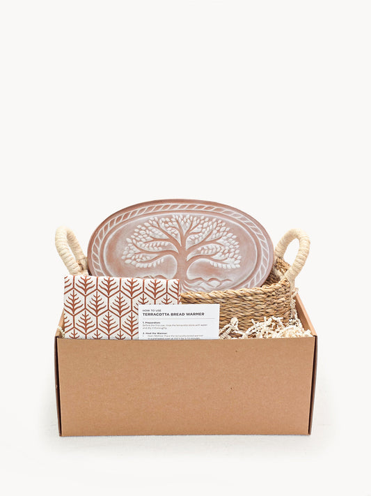 Bread Warmer & Basket Gift Set with Tea Towel - Tree of Life Oval-0