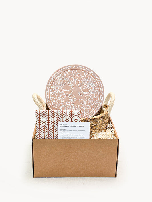 Bread Warmer & Basket Gift Set with Tea Towel - Garden Round-0
