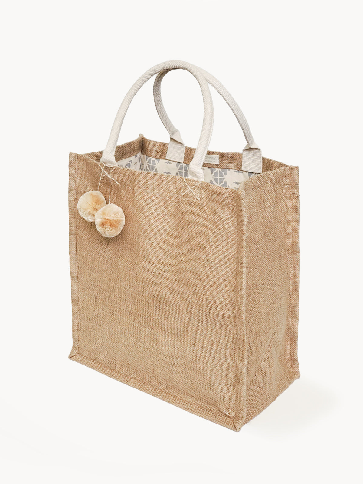 Jute Canvas Gift Bag With Pompom (L)-0