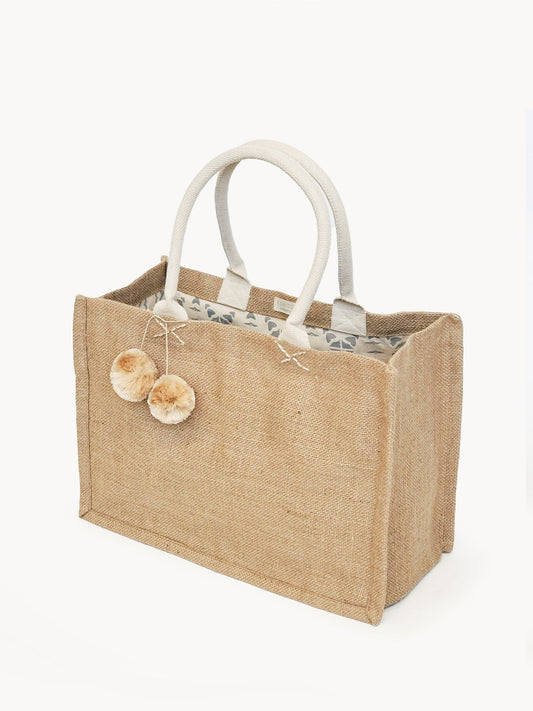 Jute Canvas Gift Bag With Pompom (M)-0