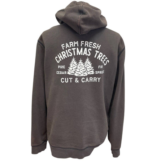 Upcycled Hand Printed Womens Medium Farm Fresh Christmas Tree Farm Zip Hoodie