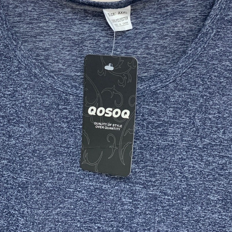 NWT New QOSOQ Mens XXXL Heathered Blue Sheer Sleeveless Workout Tank Top