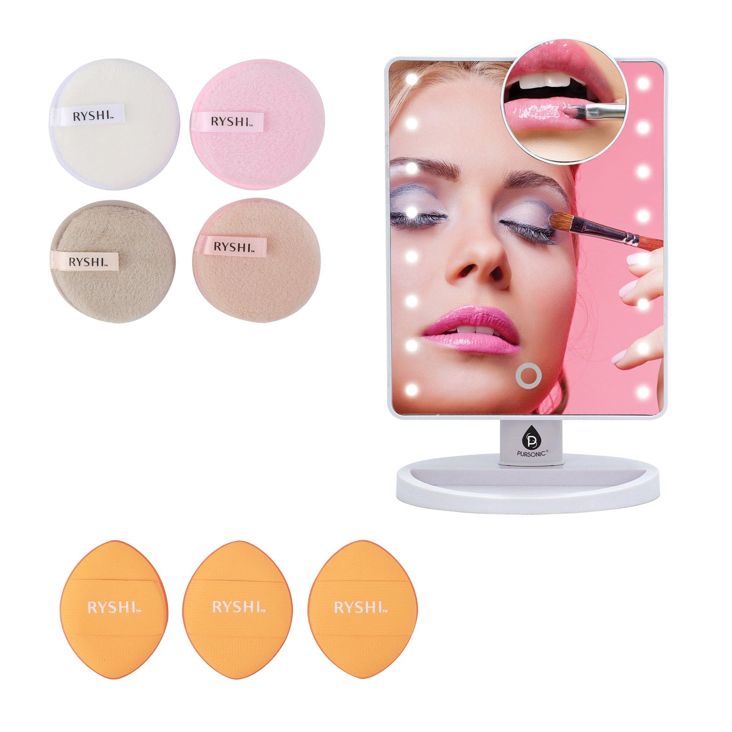 Reusable Makeup Remover Cloths, Finger Beauty Blenders & LED Vanity Mirror-0