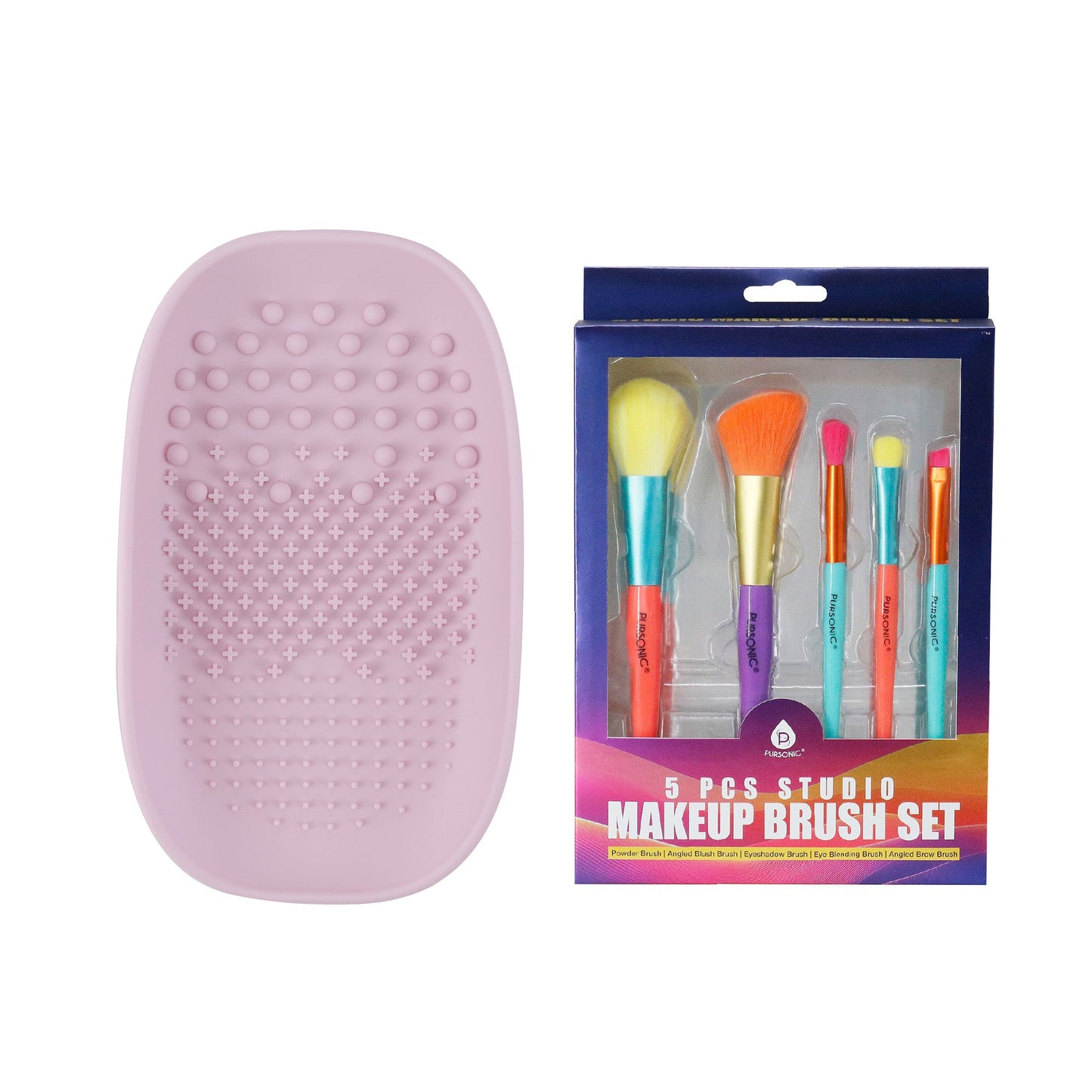 Studio Makeup Brush Set (5-Piece) & Silicone Beauty Brush Cleaning Tool-0