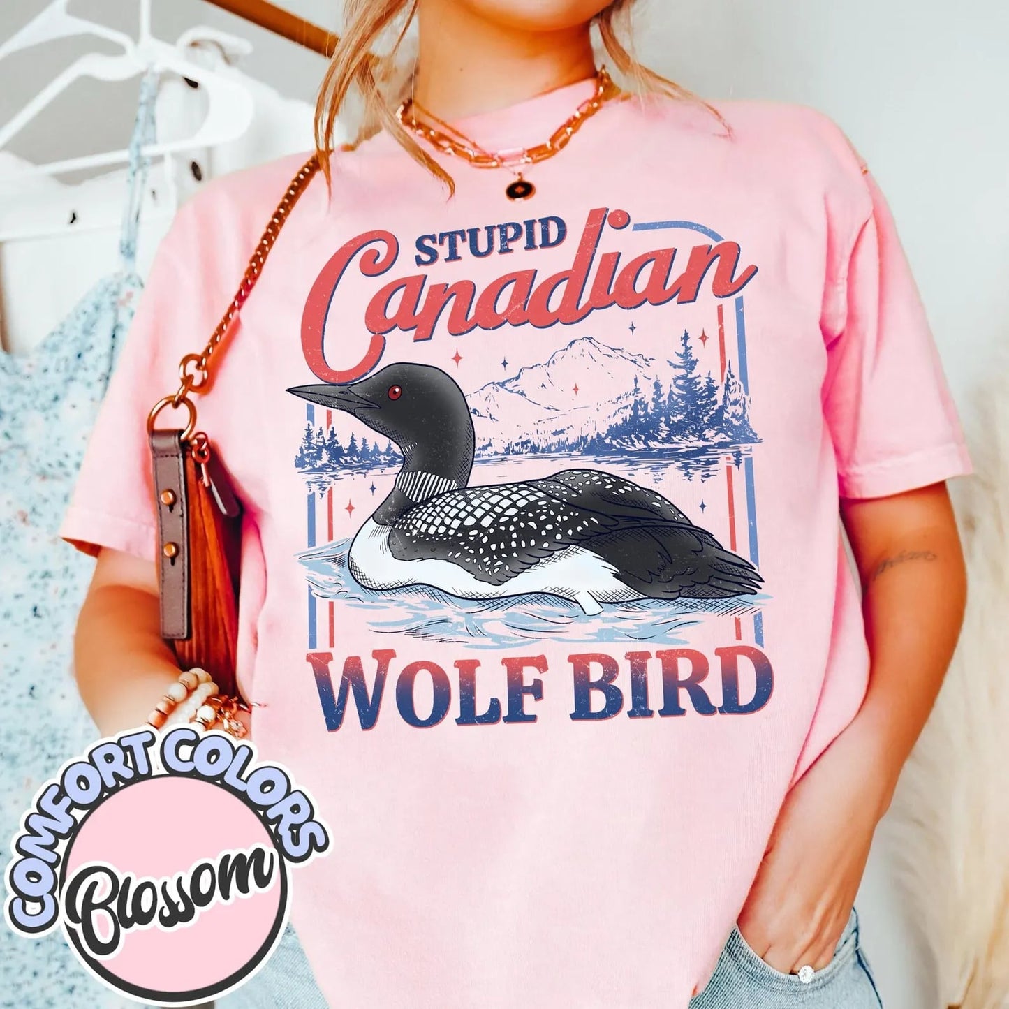 Stupid Canadian Wolf Bird Graphic Tee