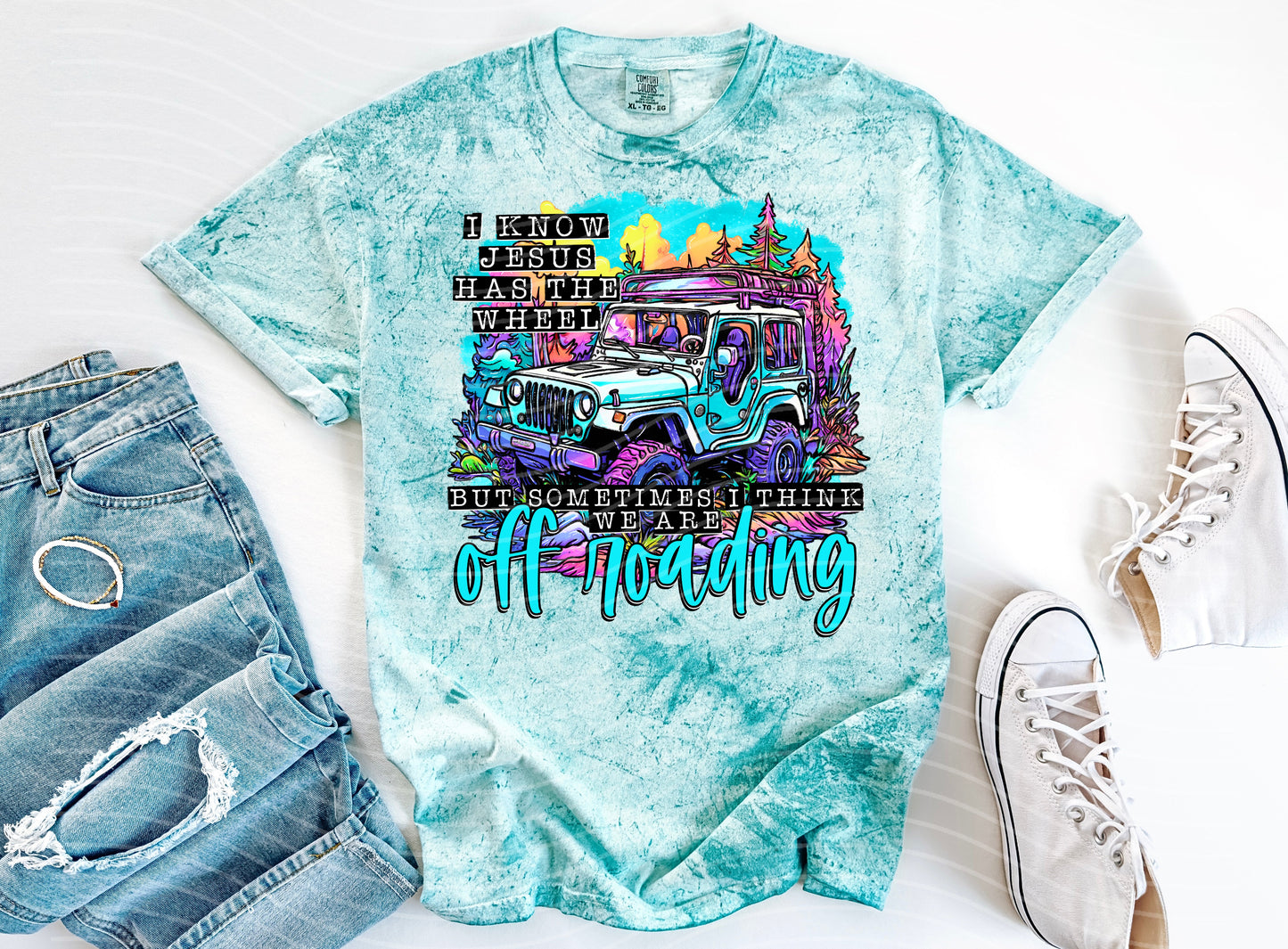 I Know Jesus Has the Wheel Graphic Tee