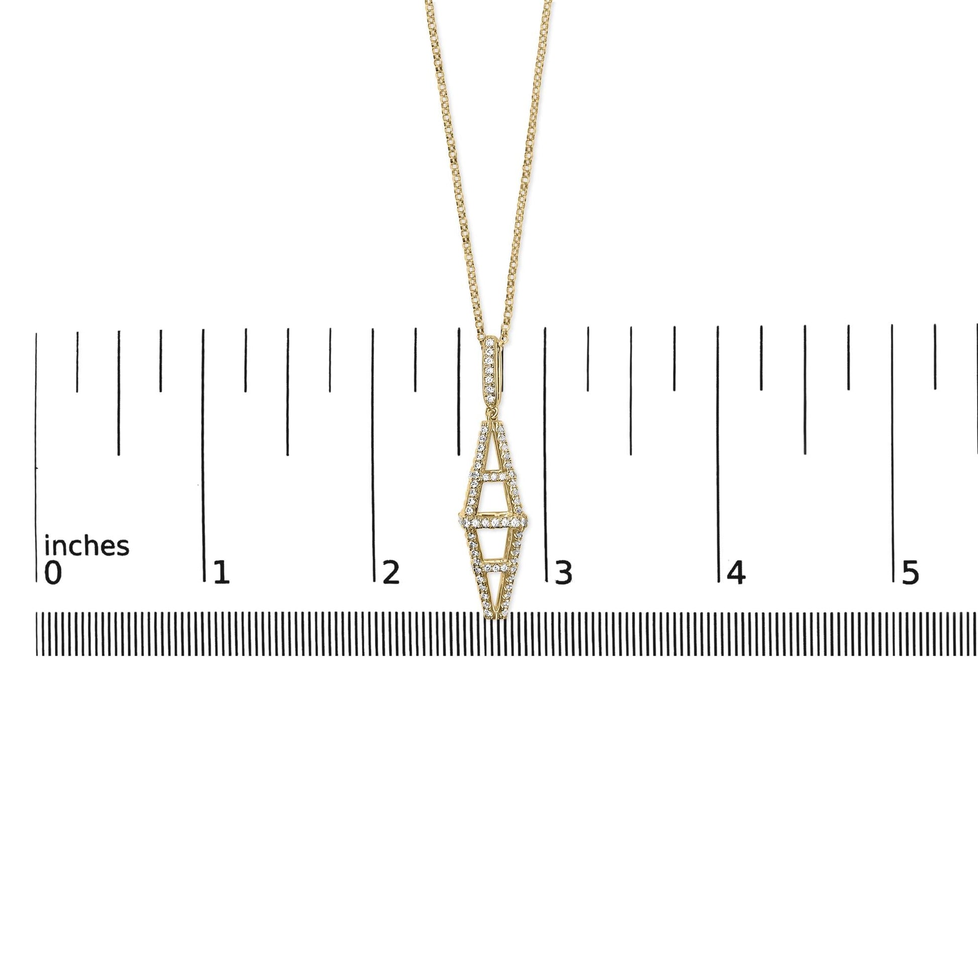 14K Yellow Gold 1.0 Cttw Diamond Studded Geometric Double Pyramid 18" Pendant Necklace (G-H Color, SI1-SI2 Clarity)-3