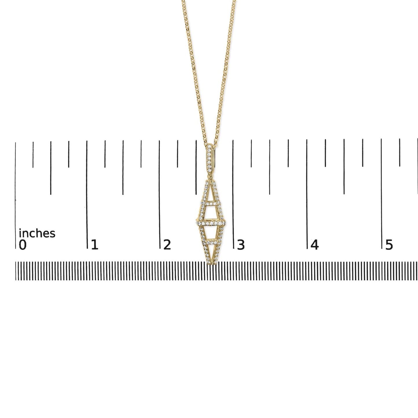 14K Yellow Gold 1.0 Cttw Diamond Studded Geometric Double Pyramid 18" Pendant Necklace (G-H Color, SI1-SI2 Clarity)-3