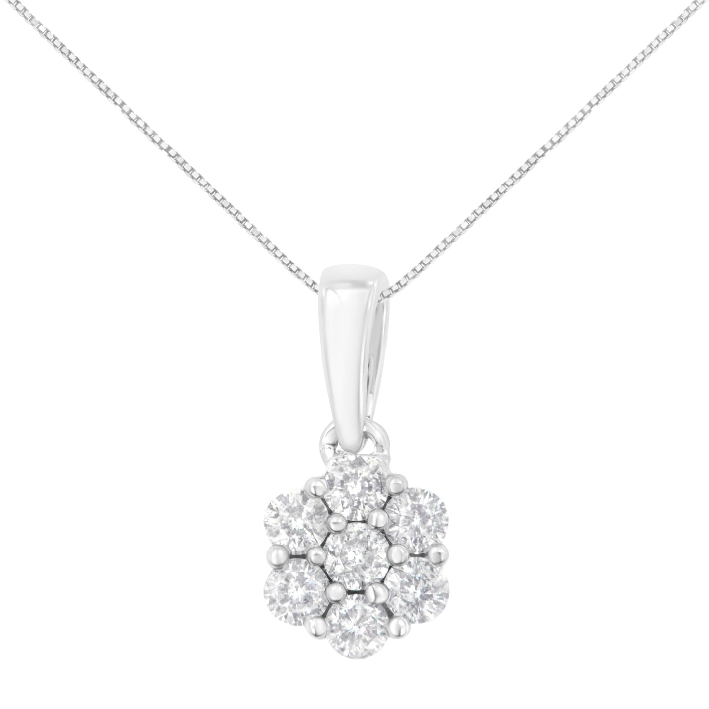 14K White Gold 1/2 cttw Prong Set Round-Cut Diamond 7 Stone Floral Cluster 18" Pendant Necklace (H-I Color, I1-I2 Clarity)-0