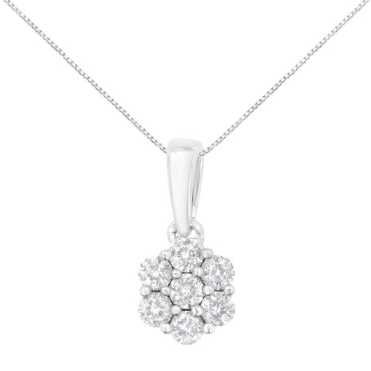 14K White Gold 1/2 cttw Prong Set Round-Cut Diamond 7 Stone Floral Cluster 18" Pendant Necklace (H-I Color, I1-I2 Clarity)-0