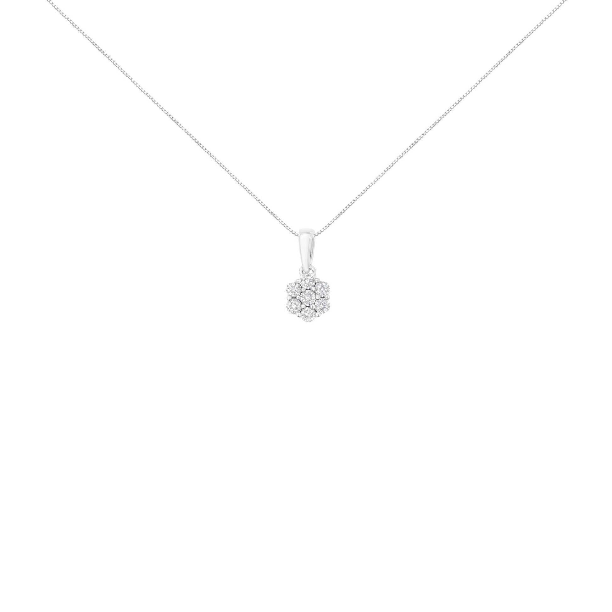 14K White Gold 1/2 cttw Prong Set Round-Cut Diamond 7 Stone Floral Cluster 18" Pendant Necklace (H-I Color, I1-I2 Clarity)-1