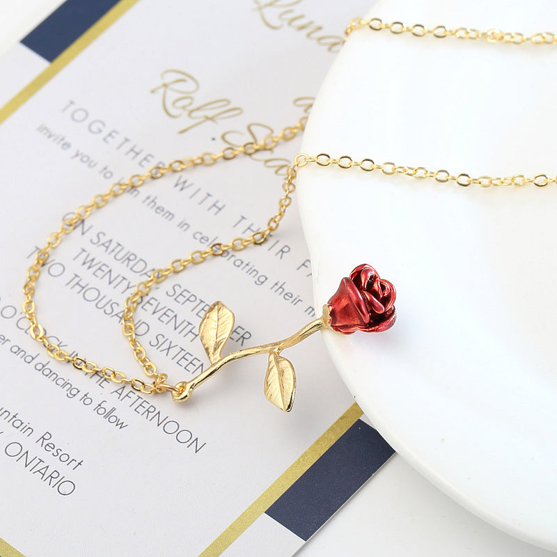 Creative red rose pendant necklace for girlfriend Valentine's Day gift