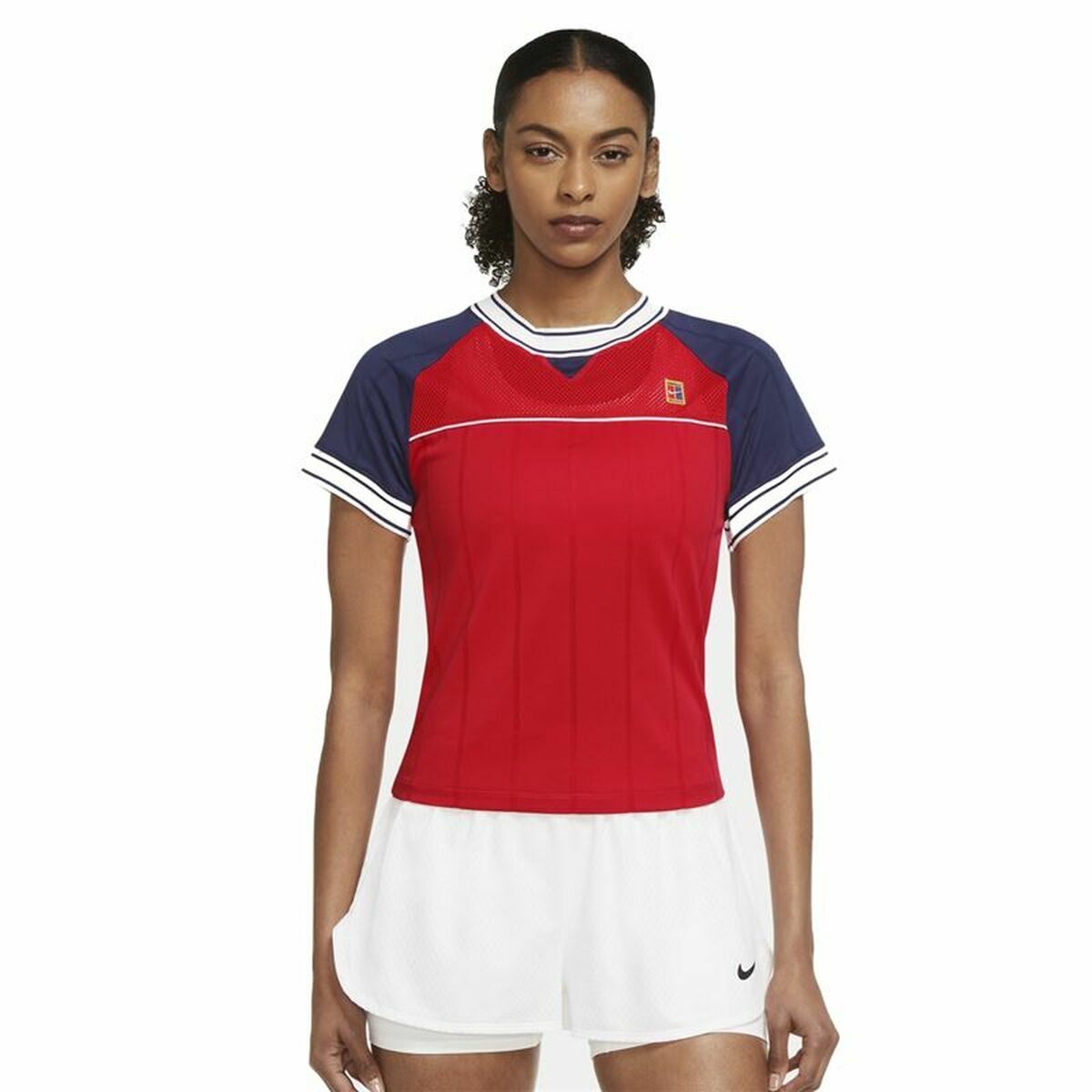 Women’s Short Sleeve T-Shirt Nike Tennis Blue Red-0