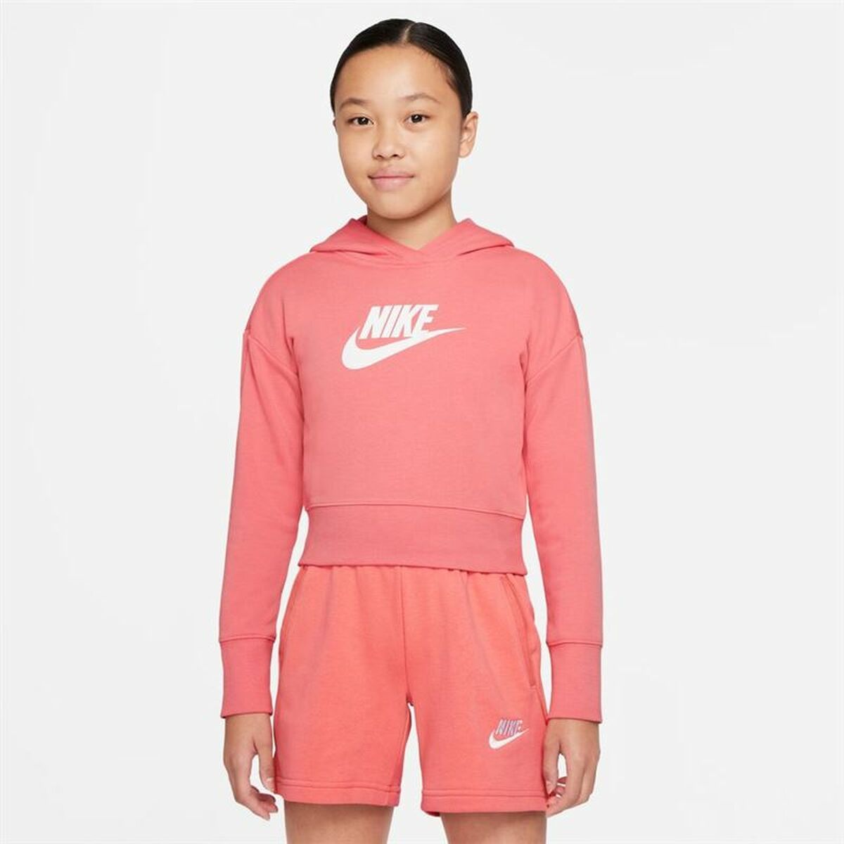 Hooded Sweatshirt for Girls Nike Club Girls Salmon