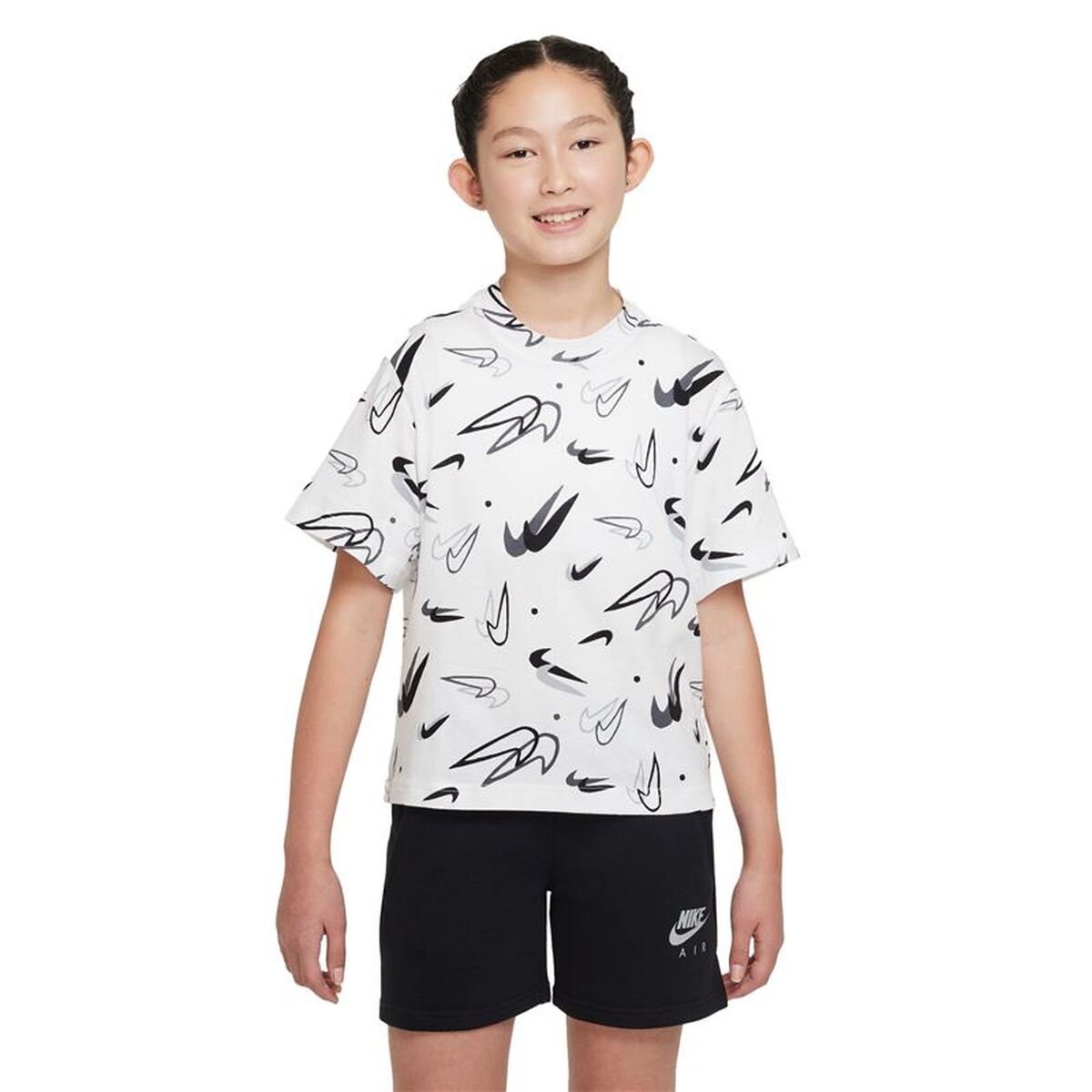 Child's Short Sleeve T-Shirt Nike Boxy Swooshfetti White-0