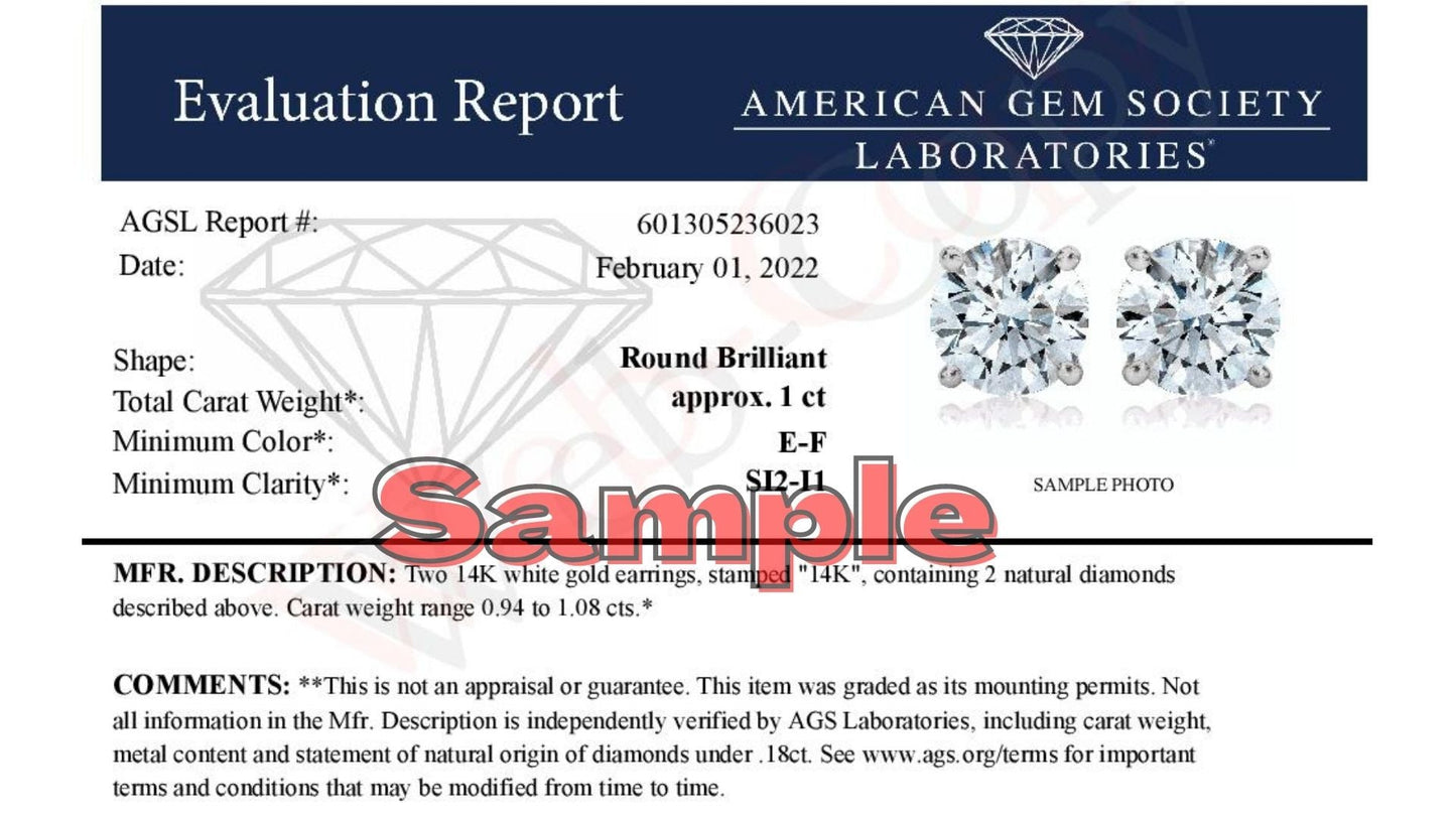 AGS Certified 14K White Gold 1.0 Cttw 4-Prong Set Brilliant Round-Cut Solitaire Diamond Push Back Stud Earrings (E-F Color, SI2-I1 Clarity)-4
