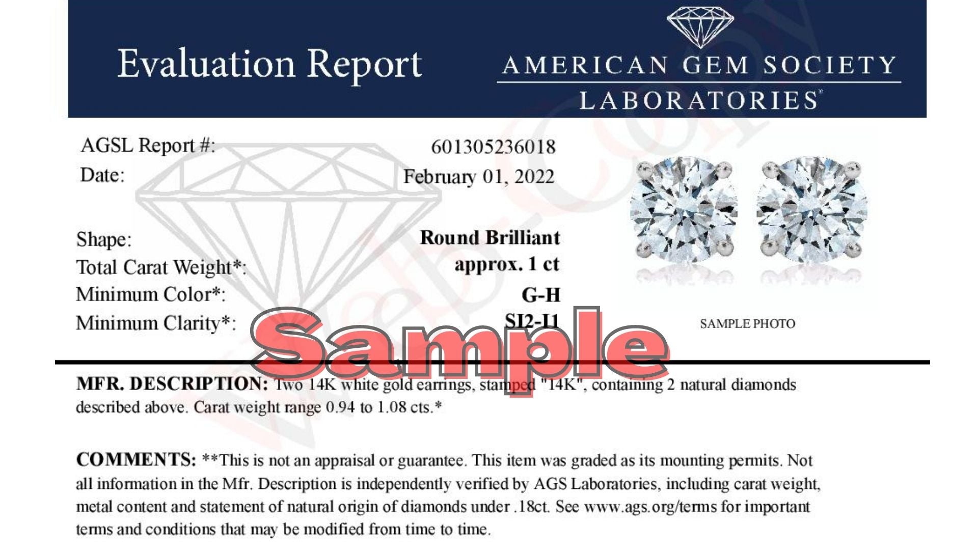 AGS Certified 14K White Gold 1.0 Cttw 4-Prong Set Brilliant Round-Cut Solitaire Diamond Push Back Stud Earrings (G-H Color, SI2-I1 Clarity)-4