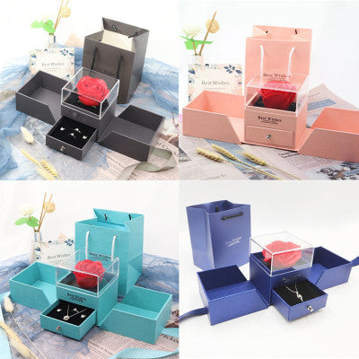 Double Door Eternal Rose Gift Box Jewelry Packaging Box Ring Earnail Necklace Jewelry Box
