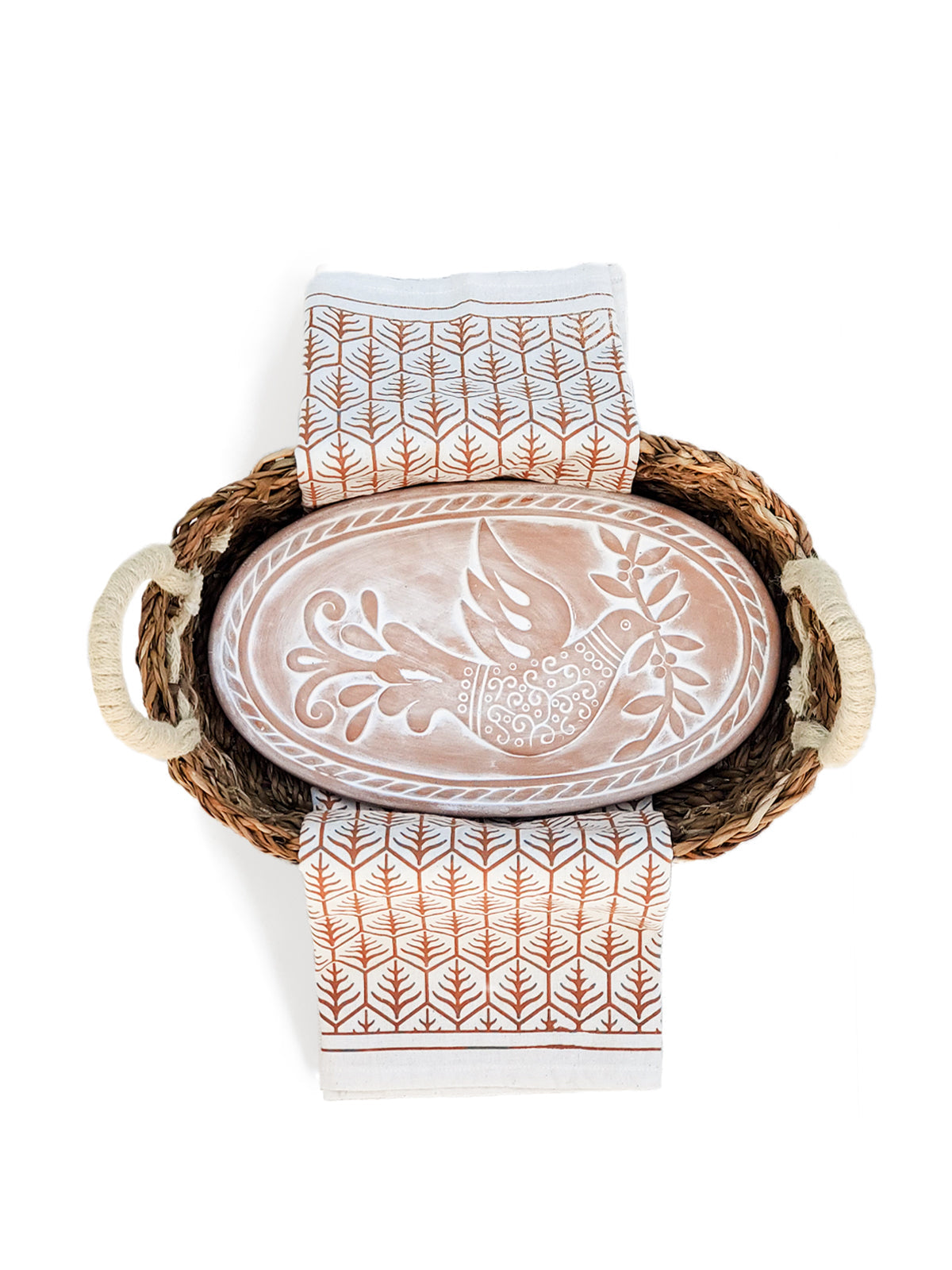 Bread Warmer & Basket Gift Set with Tea Towel - Bird Oval-6
