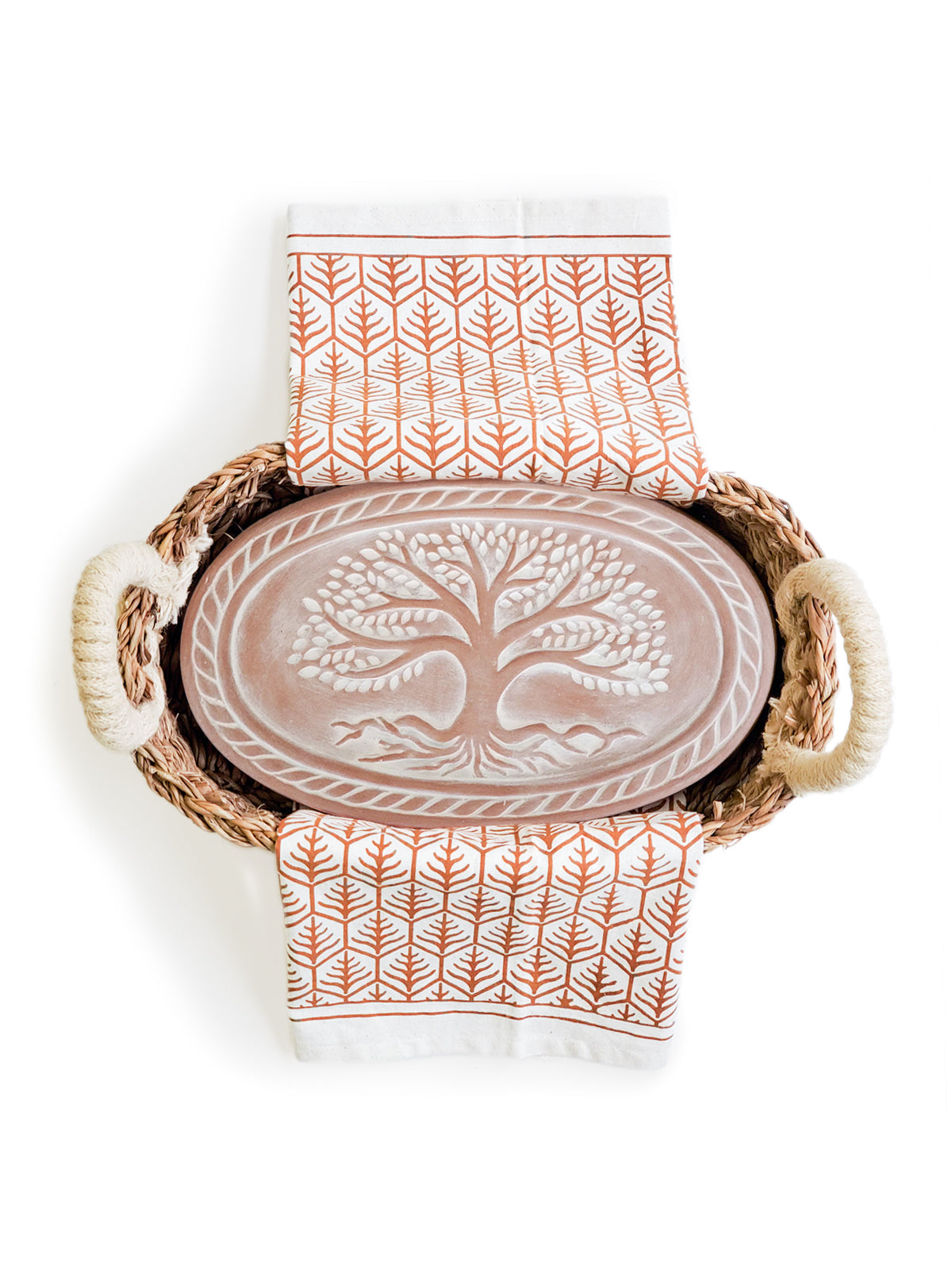 Bread Warmer & Basket Gift Set with Tea Towel - Tree of Life Oval-4