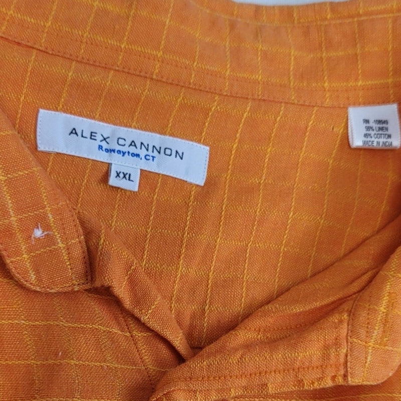 Alex Cannon Mens 2XL Texture Cotton Linen Blend Grid Long Sleeve Button Up Shirt
